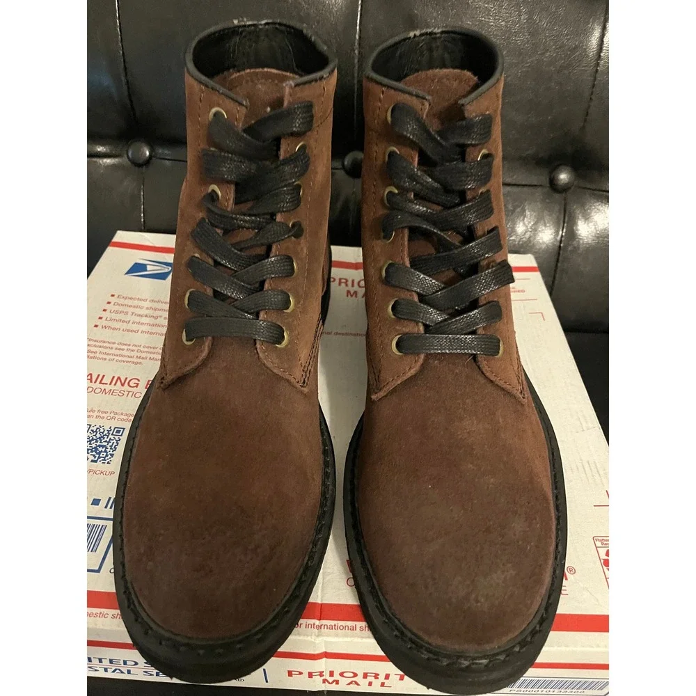 Frye Dark Brown Suede Lace Up Combat Boots
